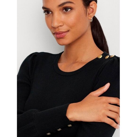 Lauren Ralph Lauren Crewneck Puff-Sleeve Black Sweater Petite Size Small New - Picture 3 of 7